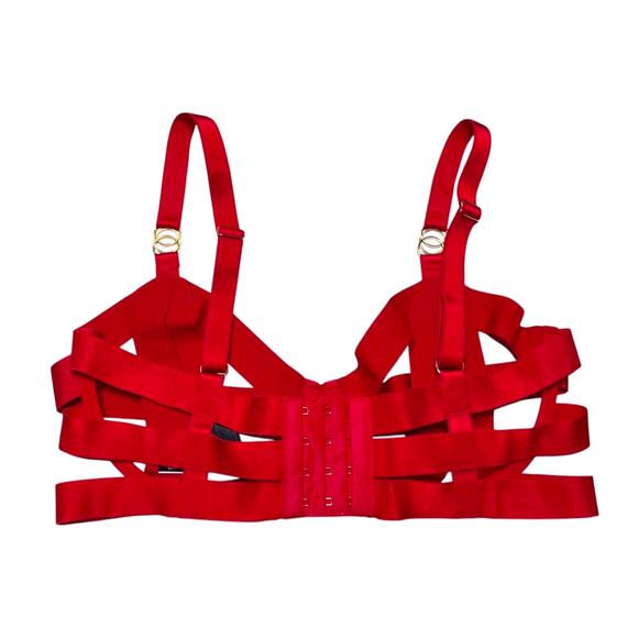 Victoria's Secret Unlined Balconette Strappy Caged Bra Lipstick Red Size 34D - Picture 2 of 3